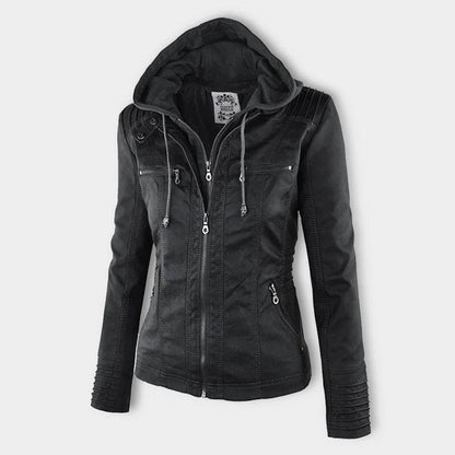 Celestia Hooded Faux Leather Jacket