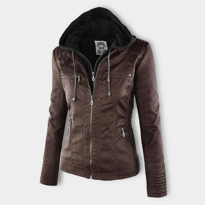 Celestia Hooded Faux Leather Jacket
