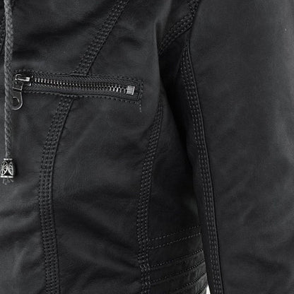 Celestia Hooded Faux Leather Jacket