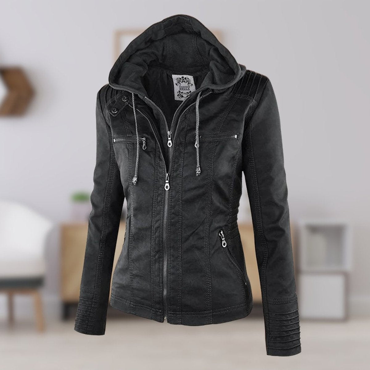 Celestia Hooded Faux Leather Jacket