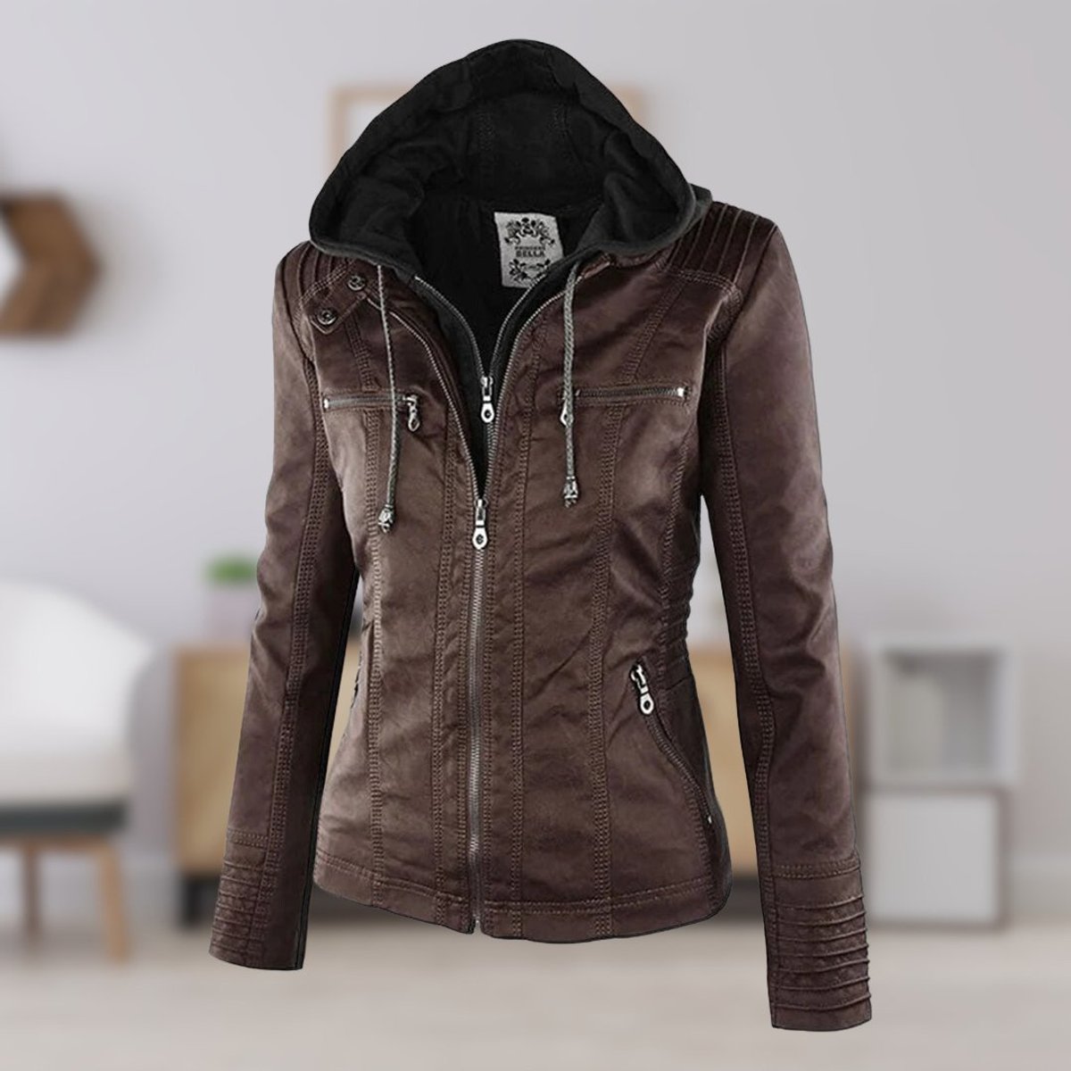 Celestia Hooded Faux Leather Jacket