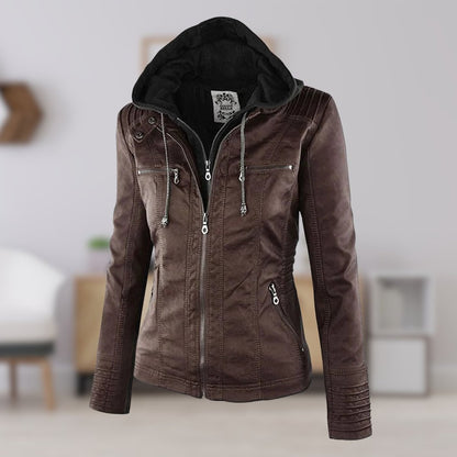Celestia Hooded Faux Leather Jacket