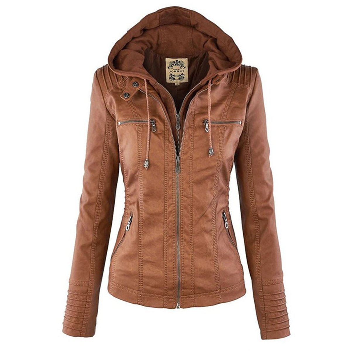 Celestia Hooded Faux Leather Jacket