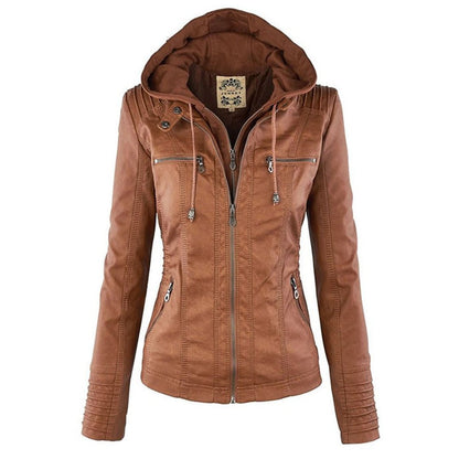Celestia Hooded Faux Leather Jacket