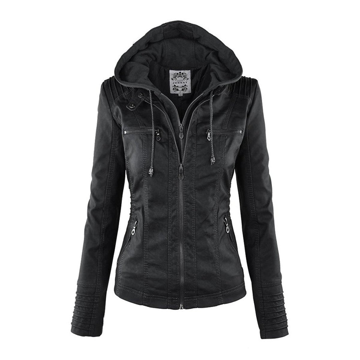 Celestia Hooded Faux Leather Jacket