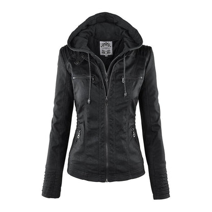 Celestia Hooded Faux Leather Jacket