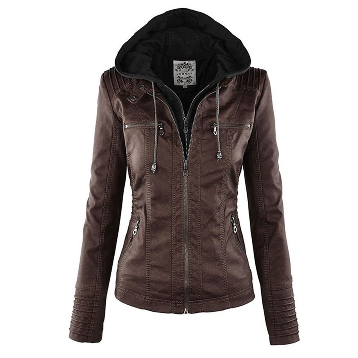 Celestia Hooded Faux Leather Jacket