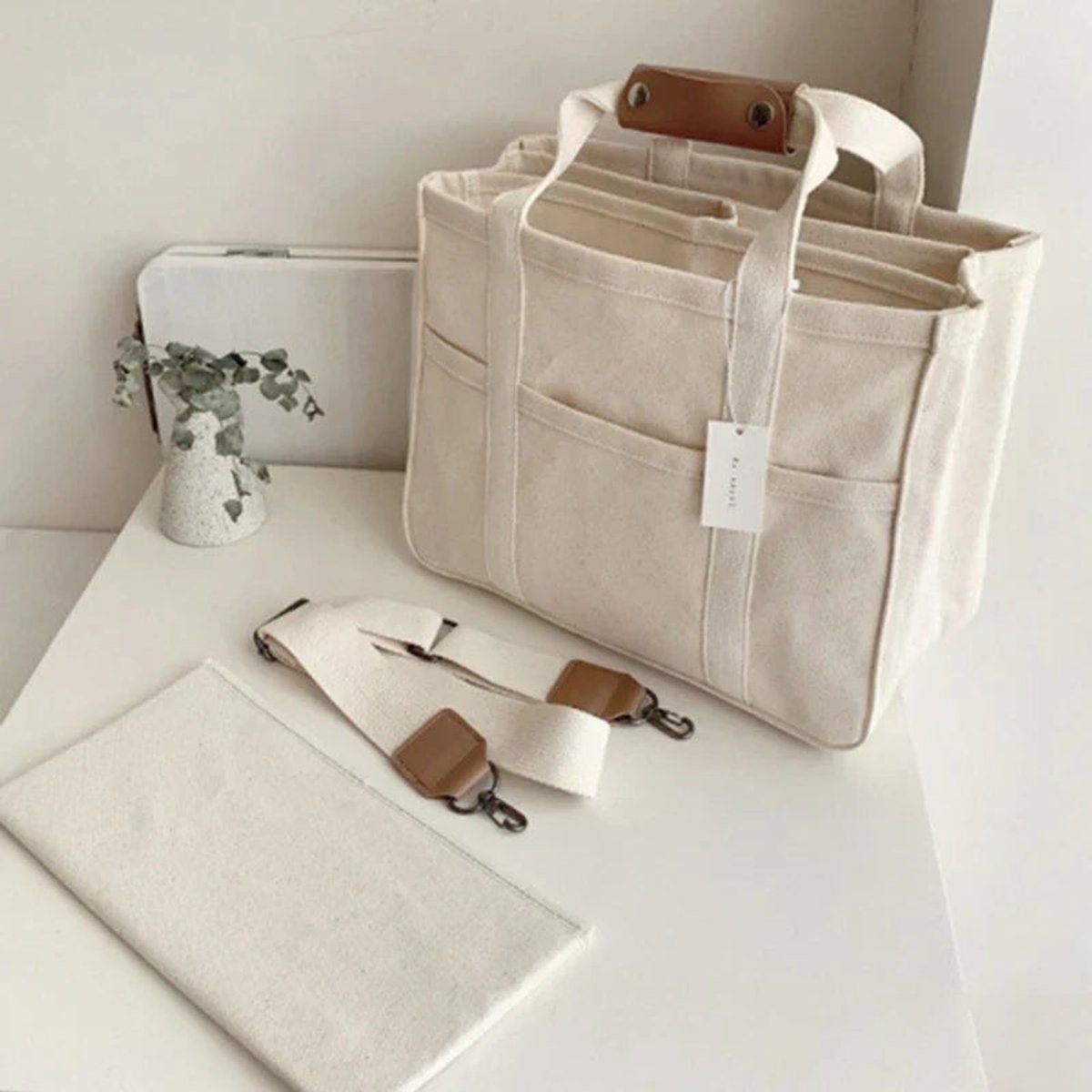 Colette Multi-Pocket Canvas Crossbody Tote