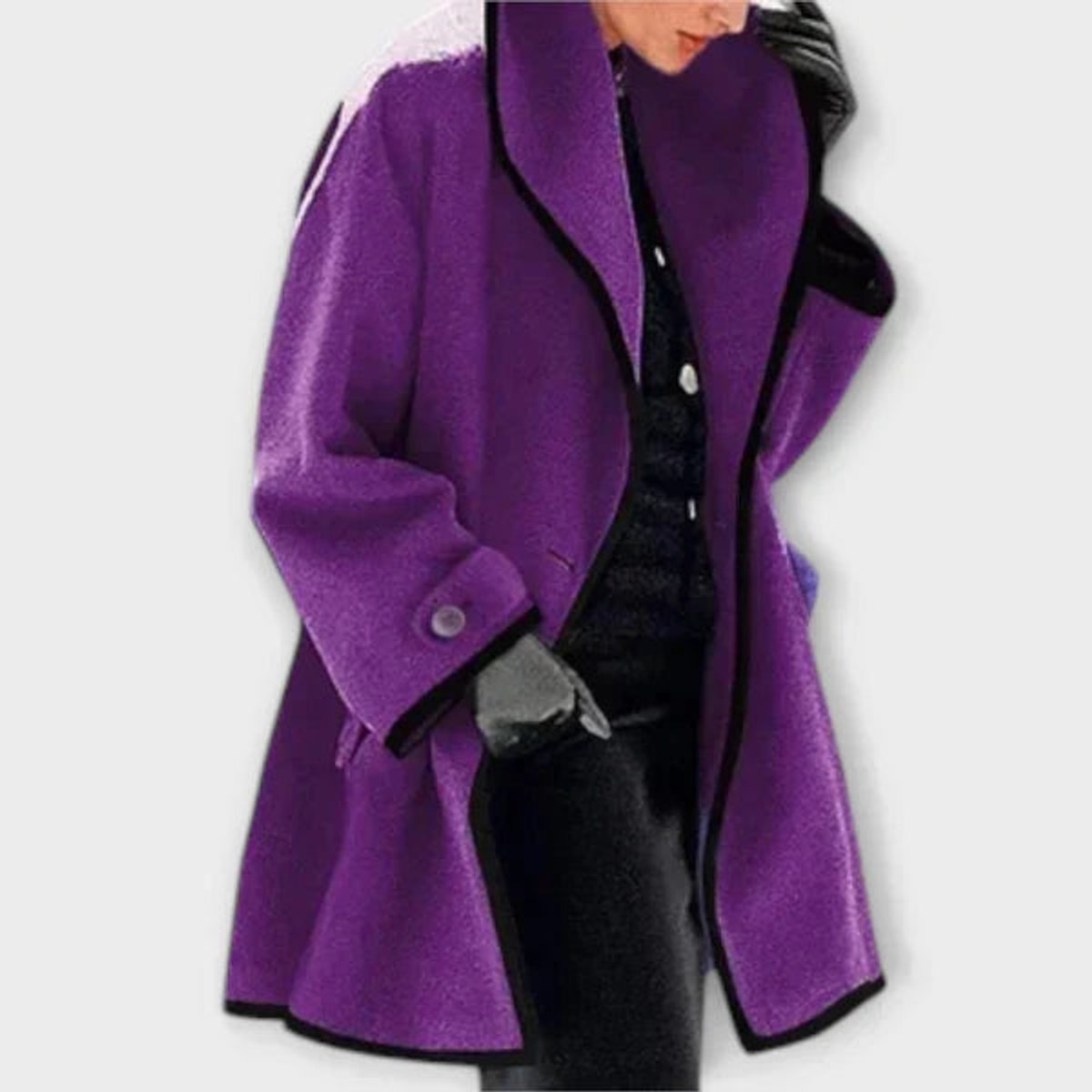 Veda Contrast-Trim Swing Coat