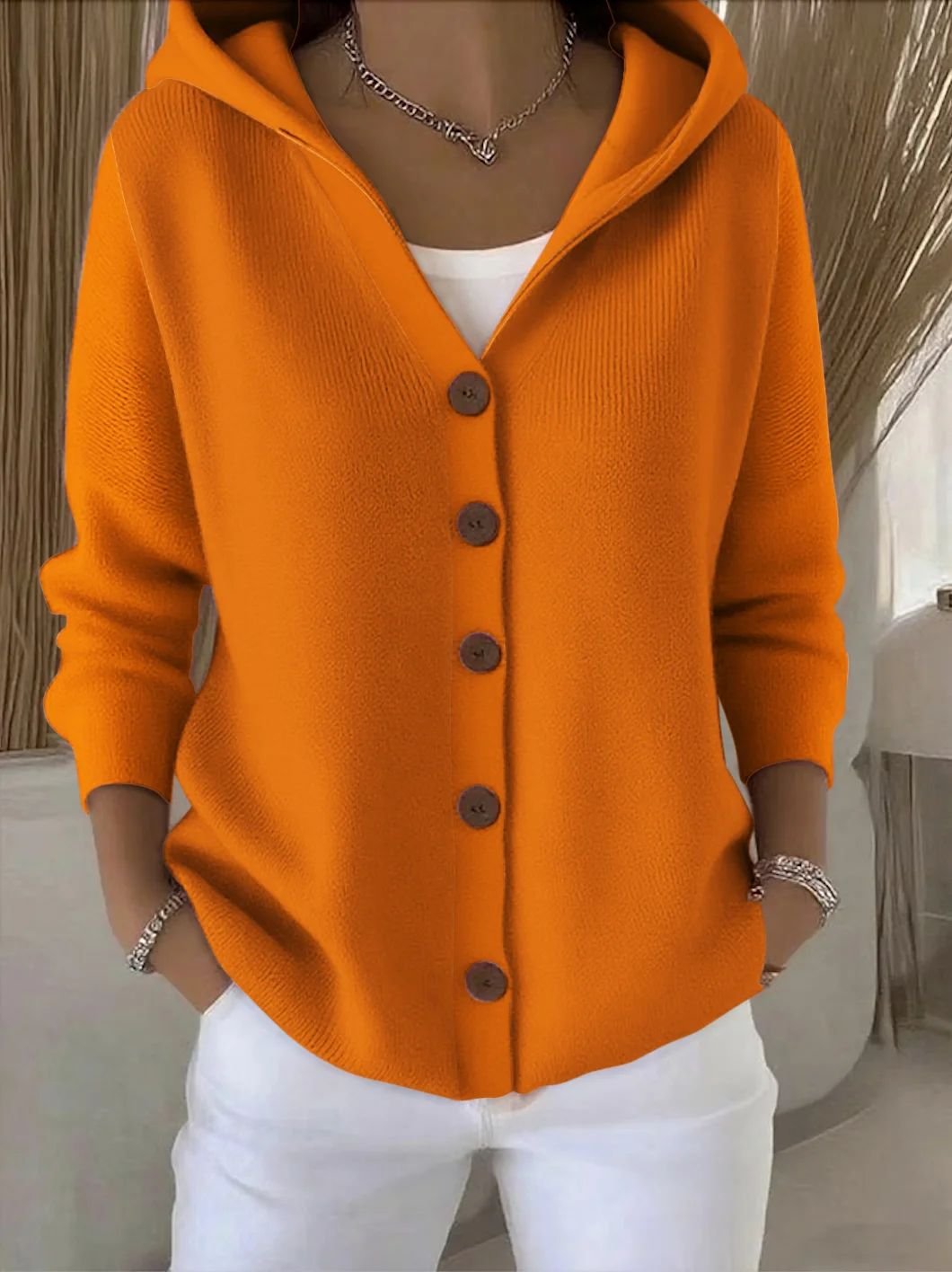 Rivka Hooded Button-Front Knit Cardigan