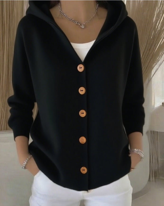 Rivka Hooded Button-Front Knit Cardigan