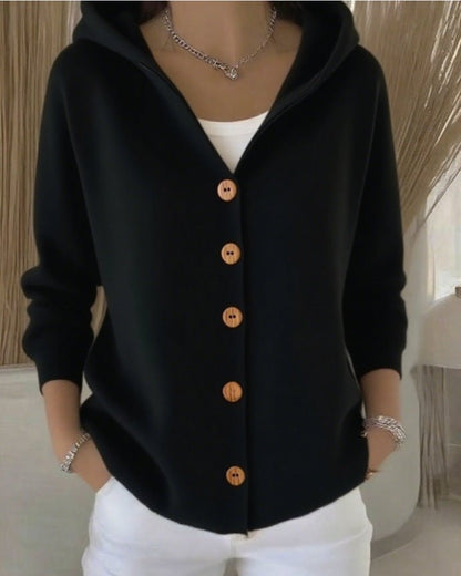 Rivka Hooded Button-Front Knit Cardigan