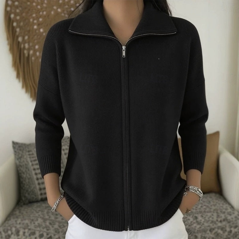 Vesper Stand-Collar Zip-Up Cardigan