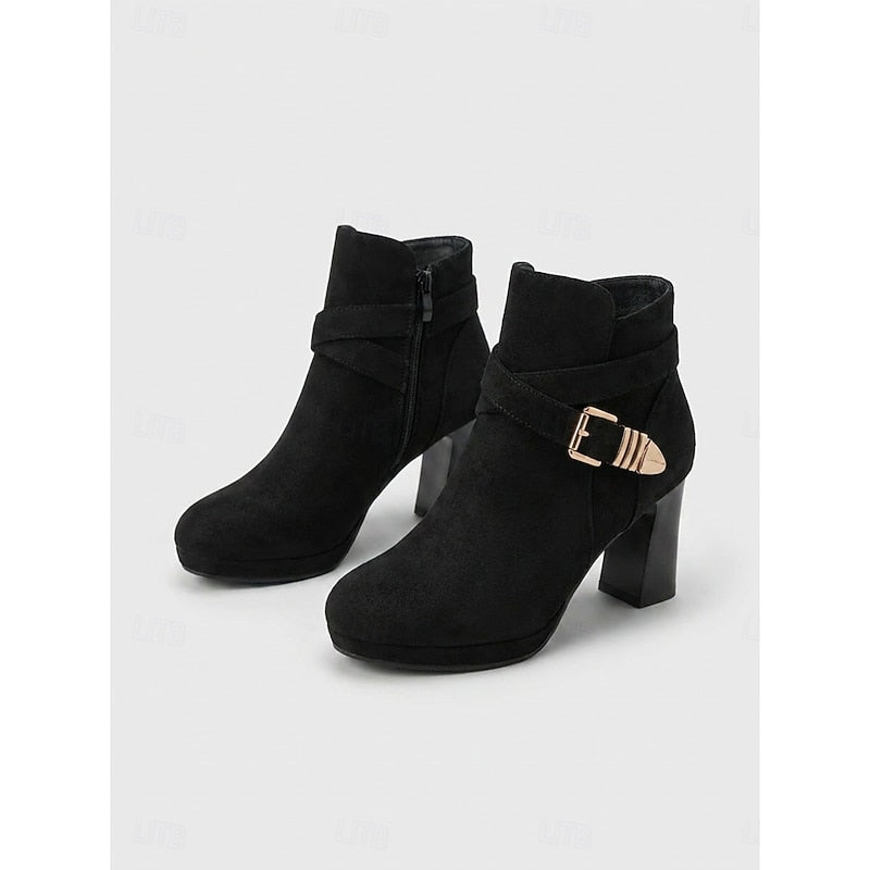 Emmeline Buckle Strap Block Heel Ankle Boots